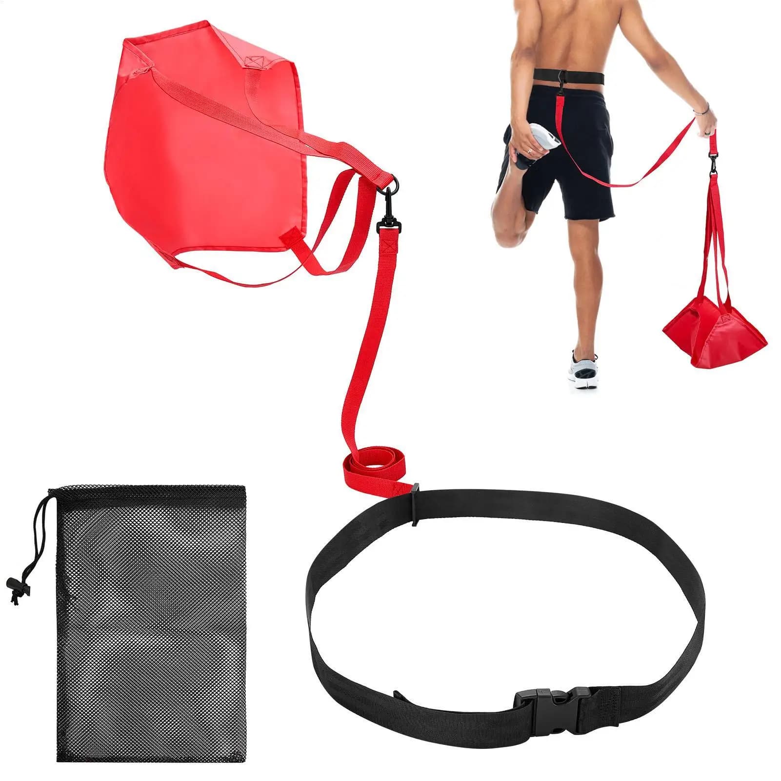 Paracadute da Nuoto con Cinture di Trascinamento, Attrezzatura per Allenamento di Forza con Tasca in Rete per Adulti e Bambini