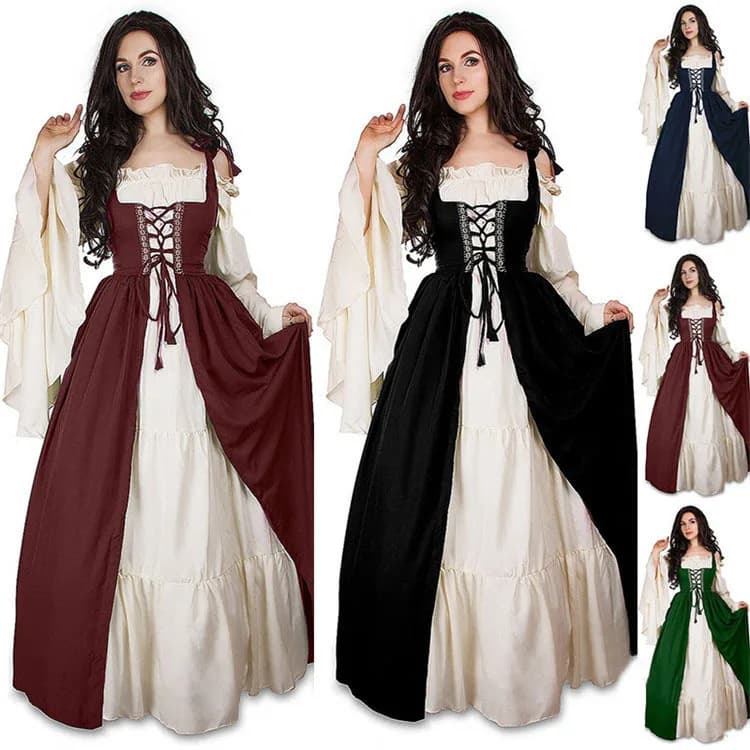 2026 Summer Vintage Fit Girls Dress Halloween Costume High Waist One Shoulder Long Sleeve Polyester Ensemble for Students