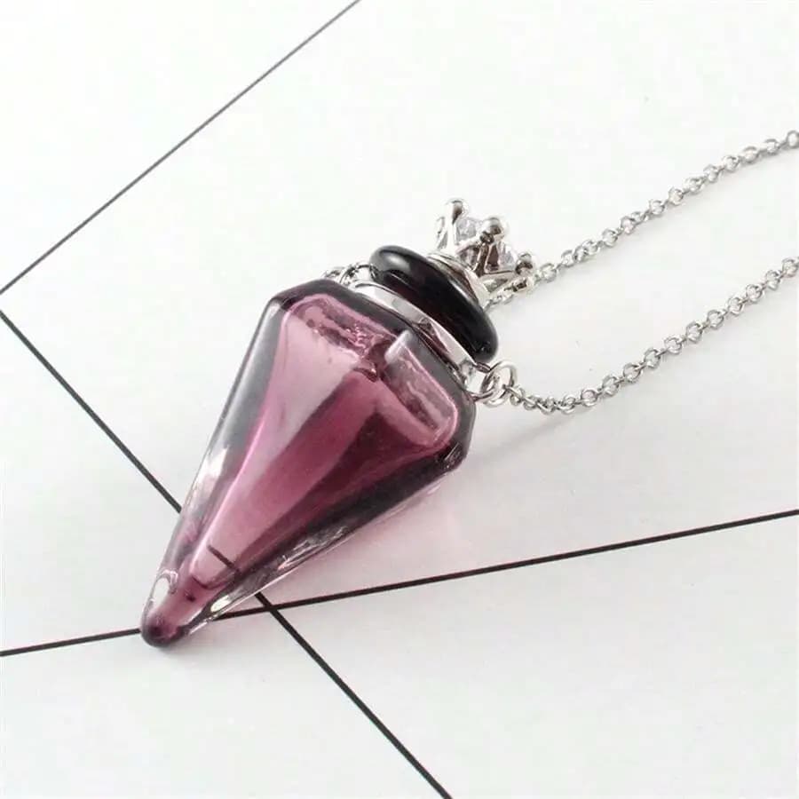 1pc Purple Glass Vial Pendant Necklace With Titanium Steel Chain, For Perfume & Essential Oils, Suitable For Unisex, Gift For Fr