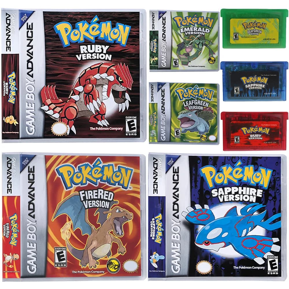 New Pokemon Series Emerald FireRed Leafgreen Ruby Sapphire 5 Versions GBA Game in Box for 32 Bit Video Game Cartridge No Manual