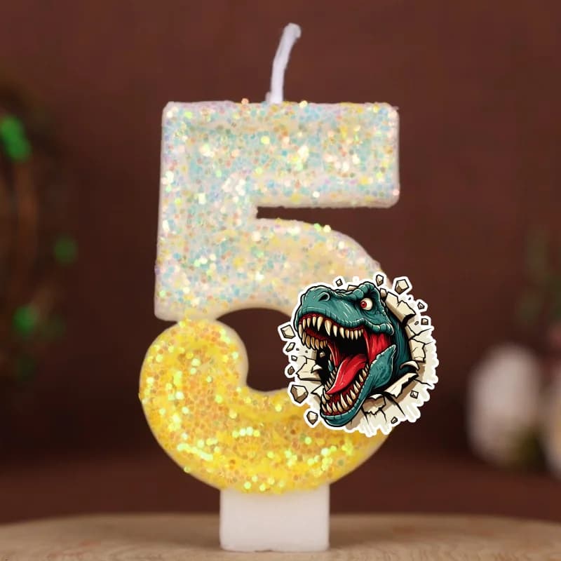 Candela Digitale a Forma di Dinosauro T-Rex, Numeri da 0 a 9, Decorazione per Torte di Compleanno, Accessori per Feste a Tema Cartoni Animati
