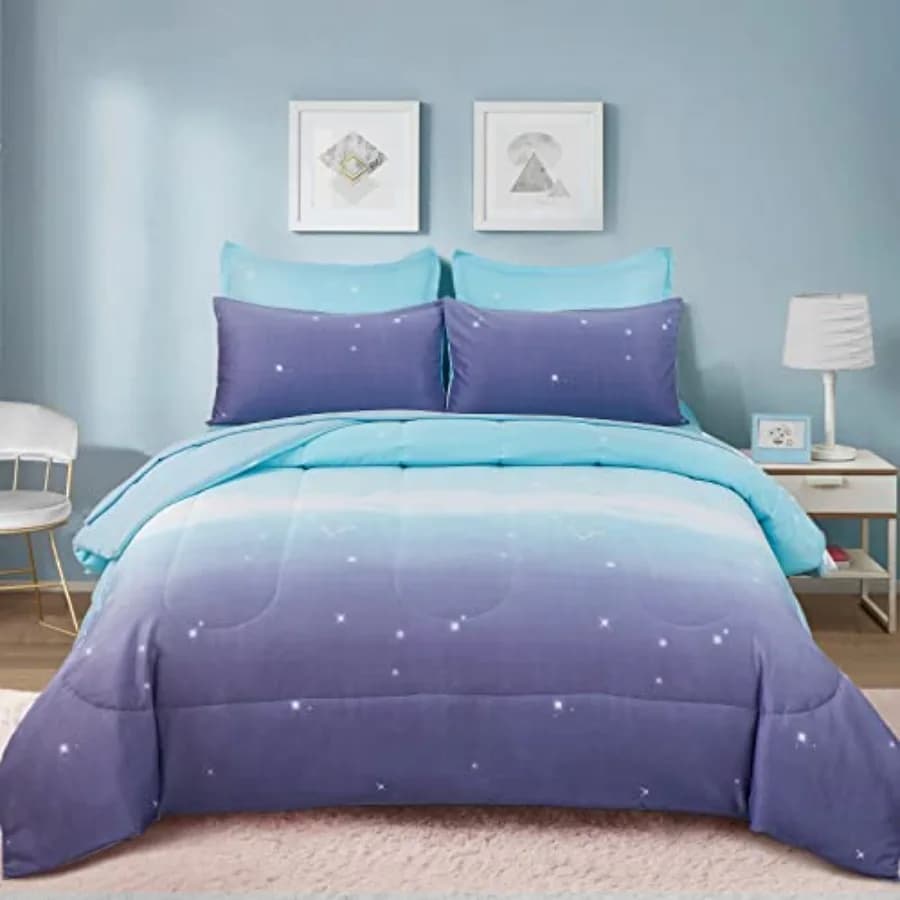 Set Copripiumino per Ragazze, Colorato Sfumato Arcobaleno, Set Biancheria da Letto per Bambine e Ragazze Adolescenti, 7 Pezzi: 1 Copripiumino, 1 Lenzuolo Piatto