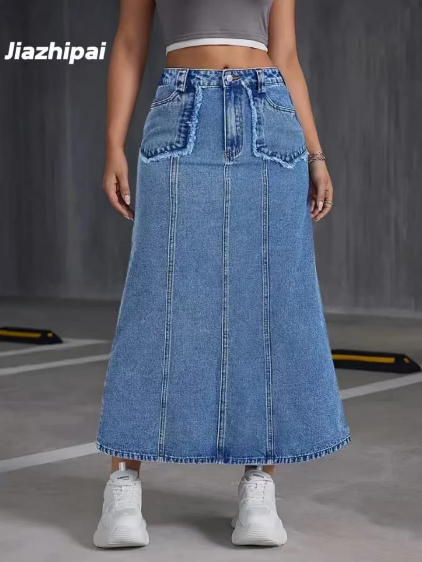 Women's Half Length skirt, New Style Denim Fabric Elasticized with Pockets and Details