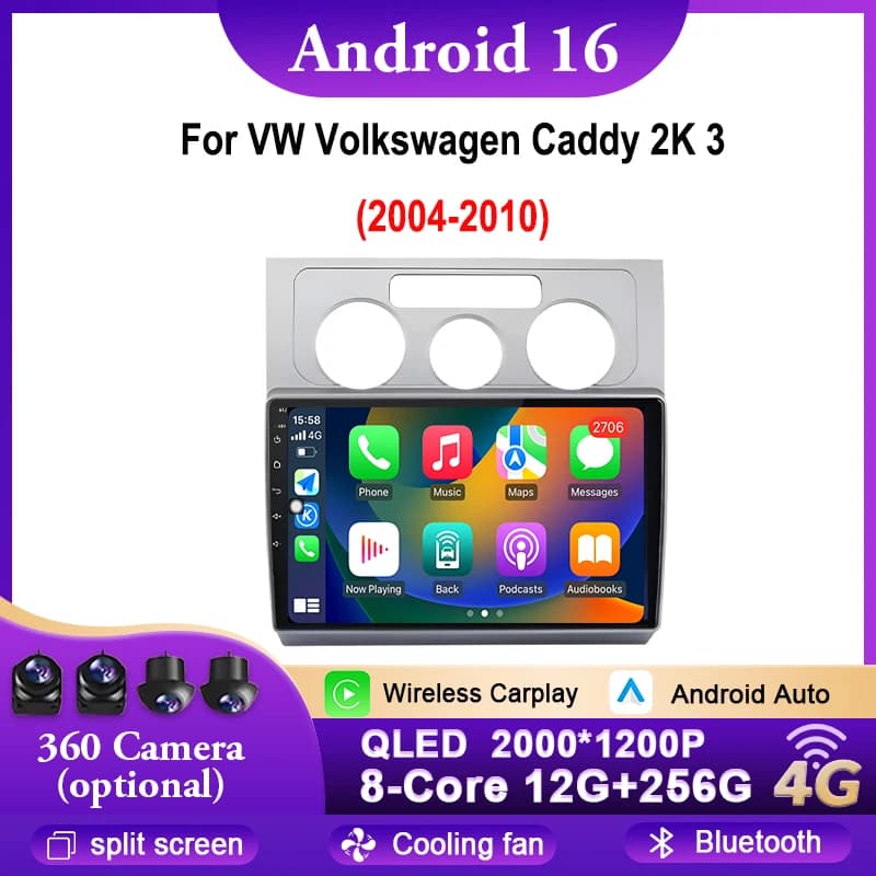 Autoradio Android 16 con Carplay per VW Volkswagen Caddy 2K 3 2004-2010, Lettore Multimediale Stereo con WIFI 4G BT