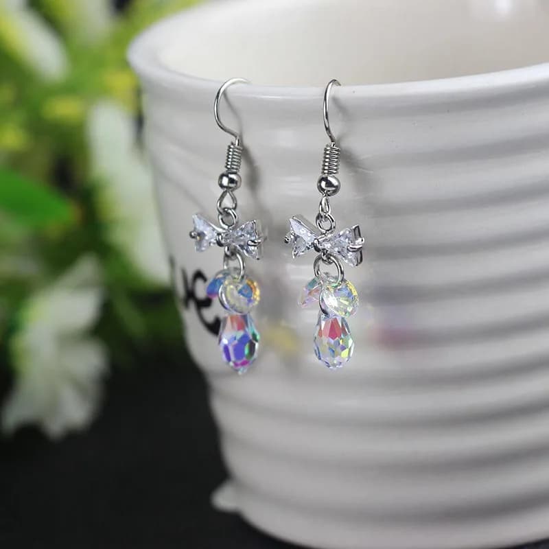 Women's Pure Silver S925 Node Earrings, Luxurious with Zirconia Crystals, Sweet and Carinian Earring Jewelry, Custom, Super Bright Water Drops