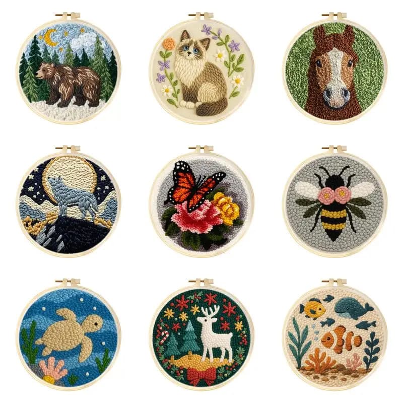 CHENISTORY Punch Needle Frame Modern Hobby Kits For Adults Animal 20x20cm Embroidery Punch Needle Kit For Adults Crafts Diy Kits