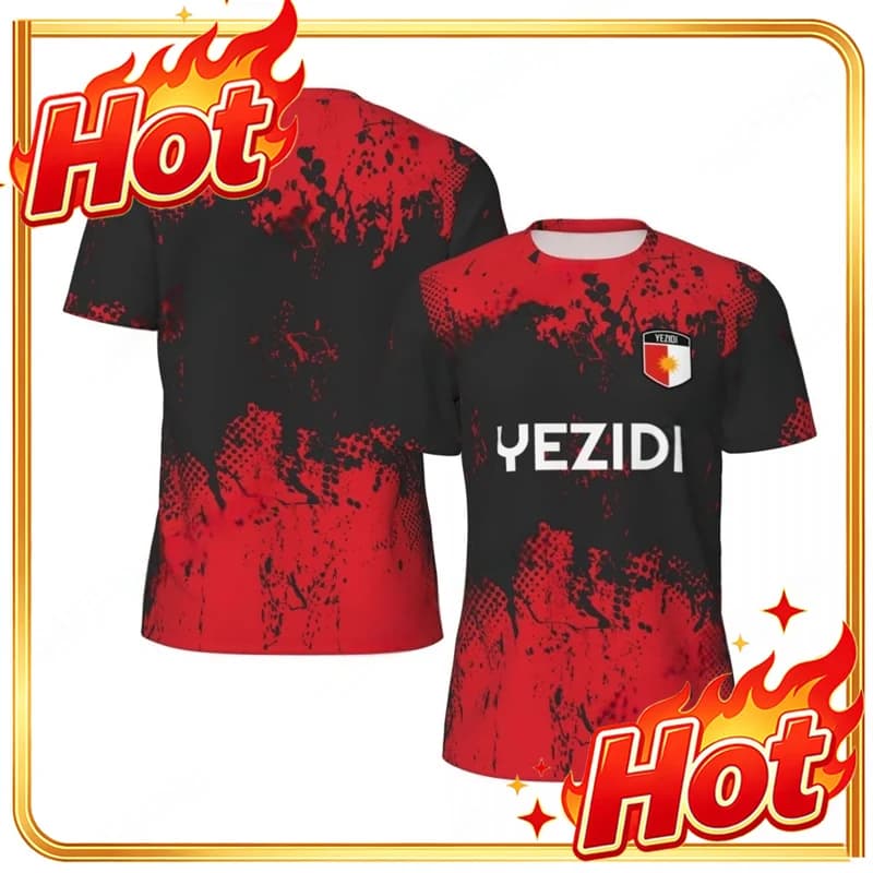 Custom Fashion Yezidi Flag Graphic Football T Shirts For Men Trend 3D National Emblem Printed Sports T-shirts Loose Breathable T