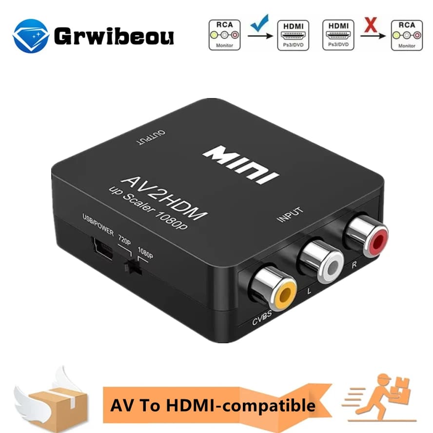 Converter HDTV composite adapter to AV compatible from 1080P RCA AV to HDMI AV2HD video audio cable AV CVBS adapter with USB cable