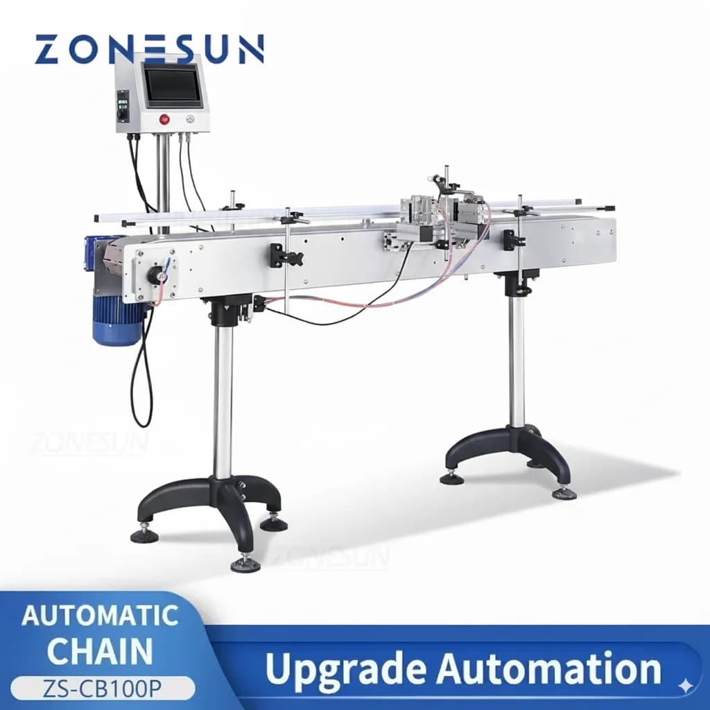 Zonesun 1,9 m chain conveyor belt for the transport of goods used with ZS-CB100P filling and capping machine production line