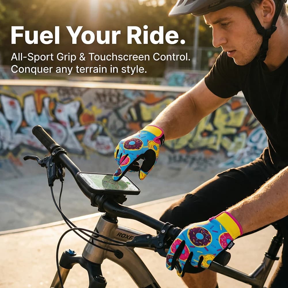 L ● Guanti da Ciclismo a Forma di Ciambella, Antiscivolo e Traspiranti con Funzione Touch Screen per Mountain Bike, Ciclismo Outdoor e Moto Fuoristrada