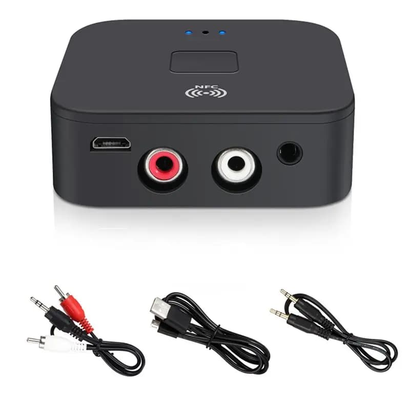 ABKI-Stereo Music Wireless Adapter Mic Bluetooth 5.0 Ricevitore audio RCA Jack AUX da 3,5 mm Altoparlanti Amplificatore Accensione/Spegnimento automatico