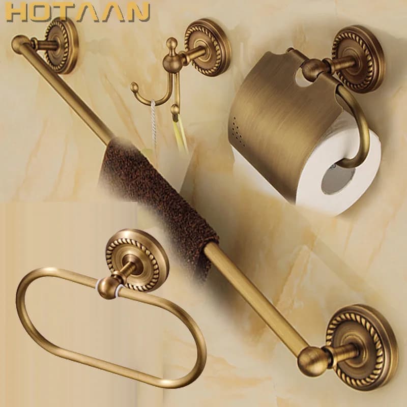 ., set di accessori da bagno in ottone massiccio, gancio per accappatoio, portarotolo, portasciugamani, cestino per sapone, set da bagno, YT-12200-A