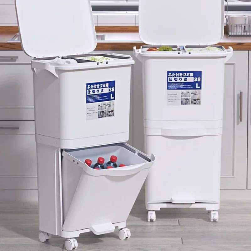 Cestino per rifiuti quadrato da cucina Cestino per smistamento a doppio strato Tipo di pressa Cestino per rifiuti grande in plastica con coperchio Cestini per la casa