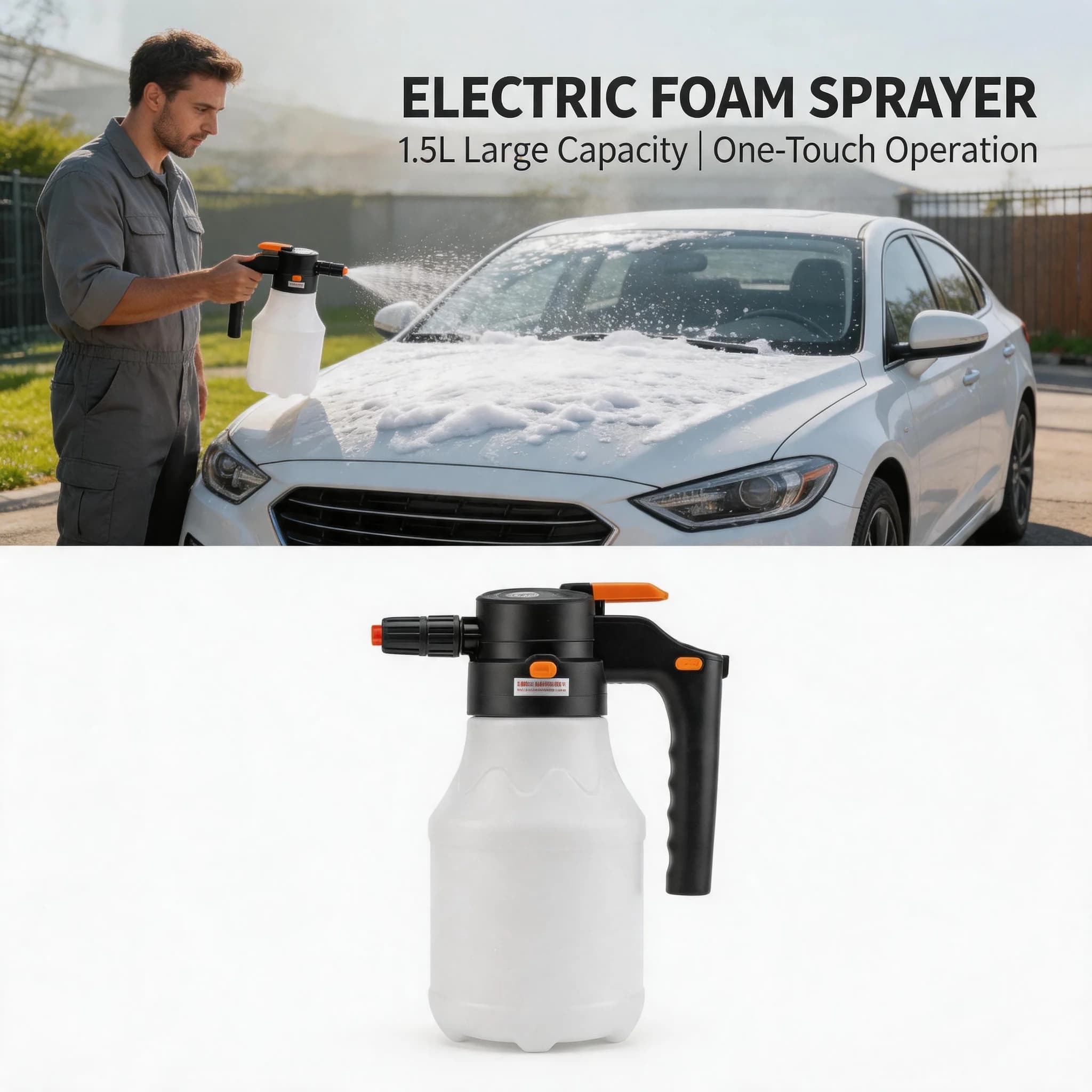 High Pressure Washer 1.5L Electric Foam Sprayer Portable Car Wash Water Gun Household Handheld Watering Kettle Cleaning Sprayer