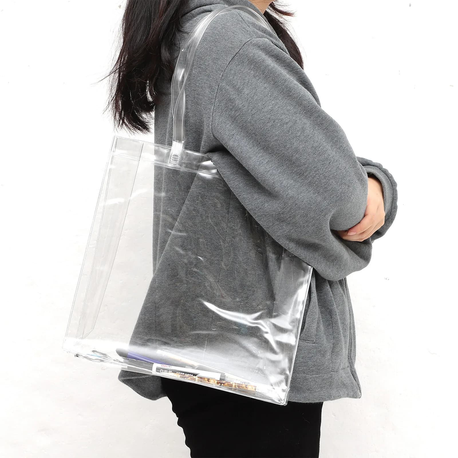 Reusable Clear Test Paper Tote Bag Document Folder File Storage Organizer for Papers Business Cards Coupons Tickets Receipts