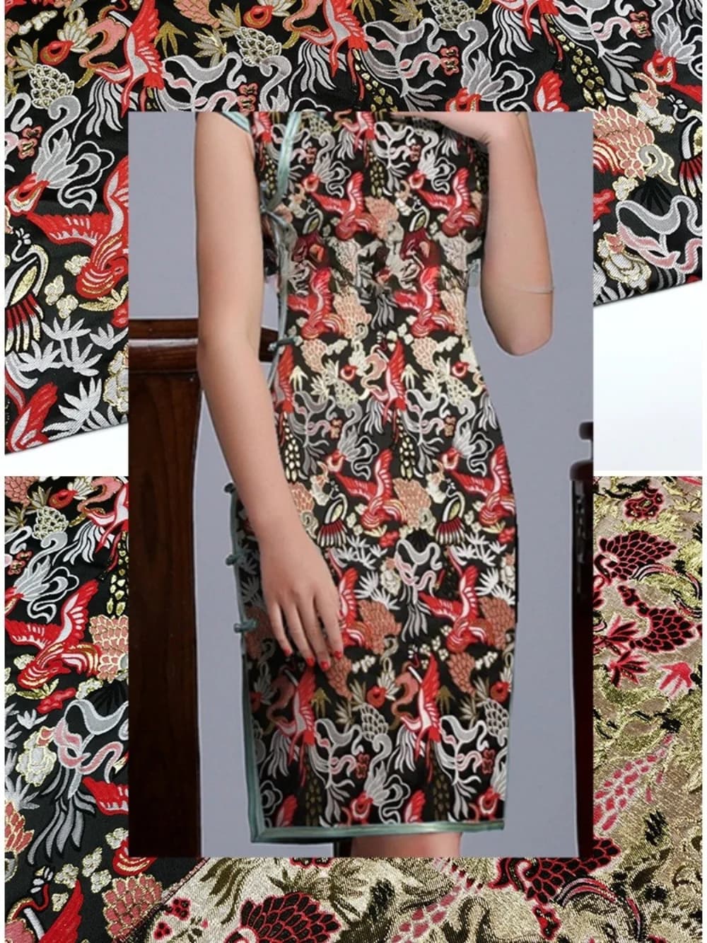 Yarn-dyed Jacquard Cheongsam Fabric Chinese Style Flying Phoenix Dress Dress Brocade Hanfu Fabric High-end Cloth by Meter