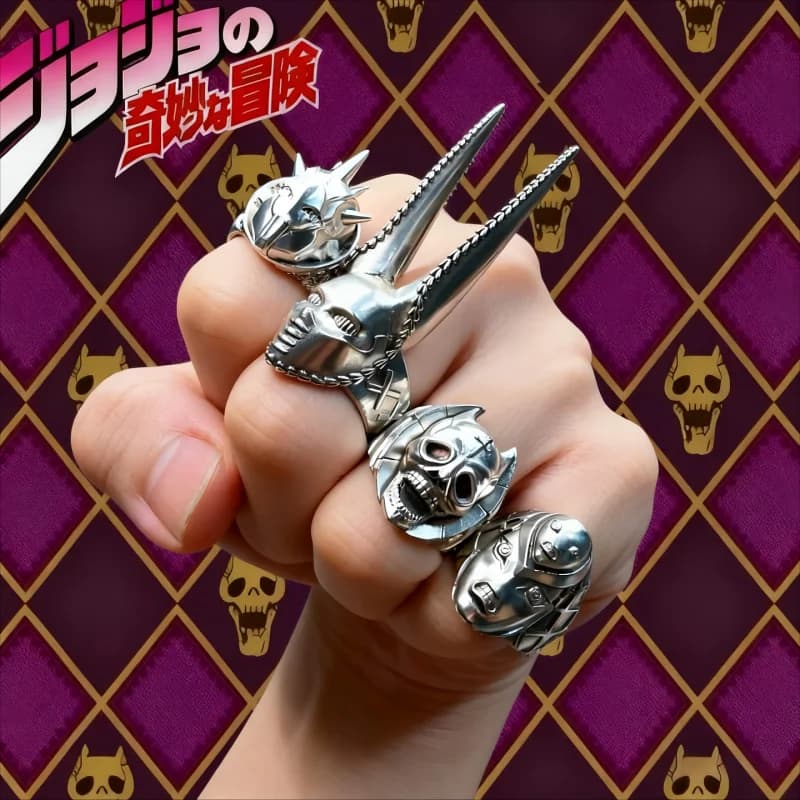 In Stock Jojo'S Bizarre Adventure Rings Adjustable Adorable Metal Anime Cosplay Jewelry Unisex Fashion Accessory For Fans Gift