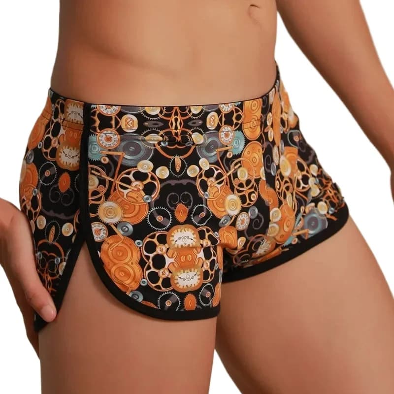 Pantaloni Aro da uomo con stampa di cartoni animati animali Moda giovanile Boxer in cotone traspirante Forcella laterale Mutandine sportive Indumenti da notte casual per la casa