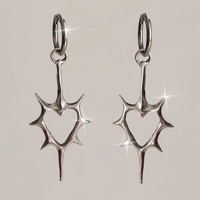 1 paio di orecchini di design a forma di cuore di spina in stile gotico retrò, orecchini a forma di cuore con punte, orecchini neutri regalo per feste
