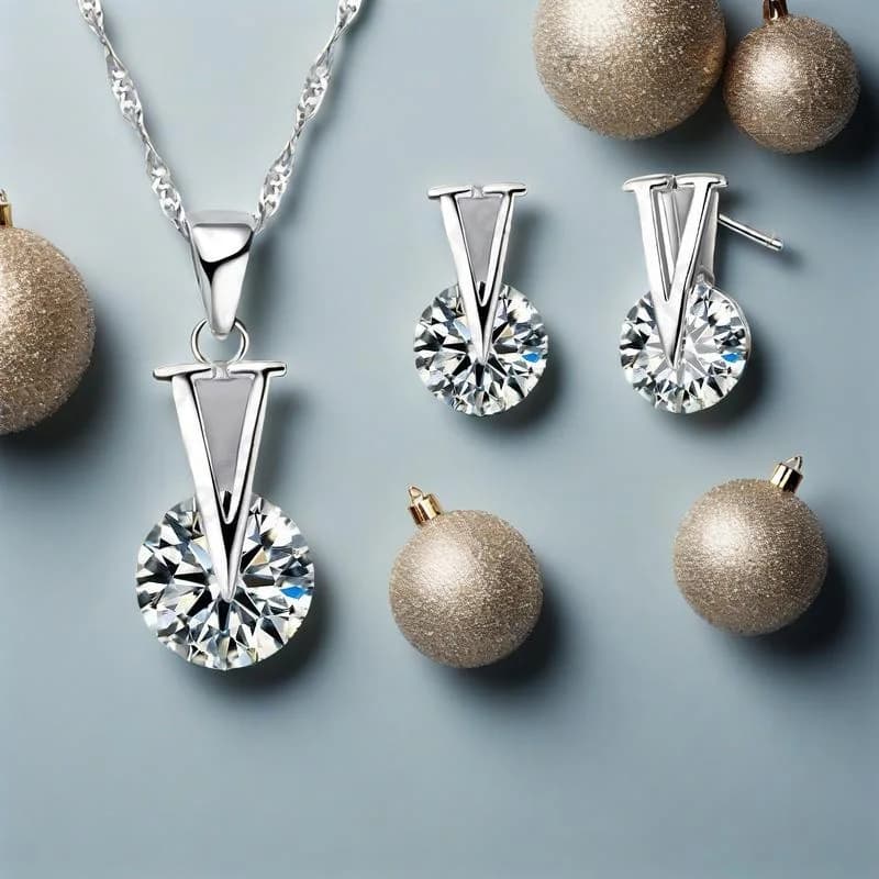 Classical 925 Sterling Silver V Shape Cubic Zircon Pendant Necklace Stud Earrings Set For Women Girls Wedding Party Jewelry Gift