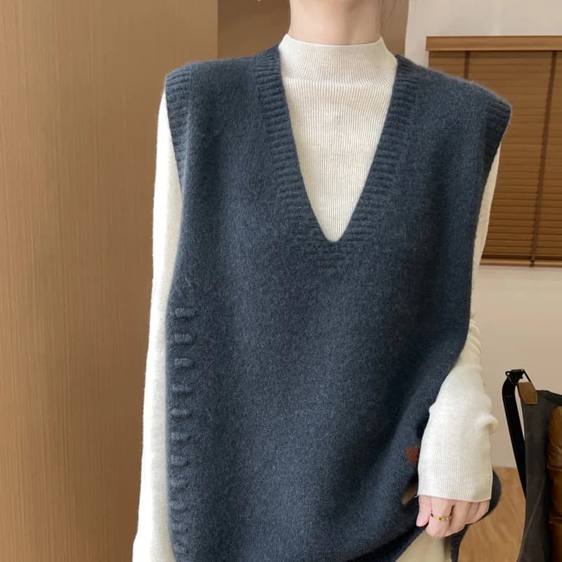 Gilet in maglia di lana Autunno e inverno Gilet in maglione senza maniche da donna Gilet Nuovo vestito dalla fasciatura Moda allentata