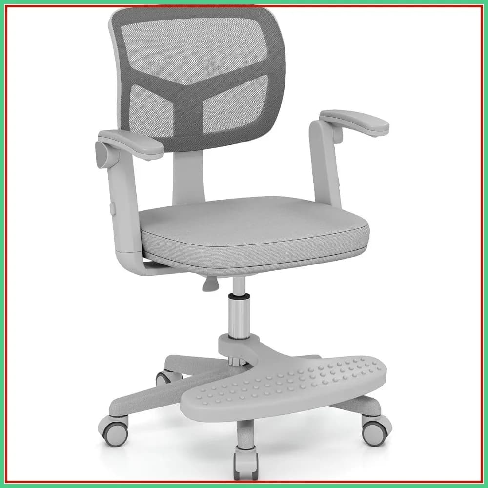 Sedia da scrivania ergonomica regolabile per bambini con poggiapiedi, sedia da computer con ruote per bambini, grigia