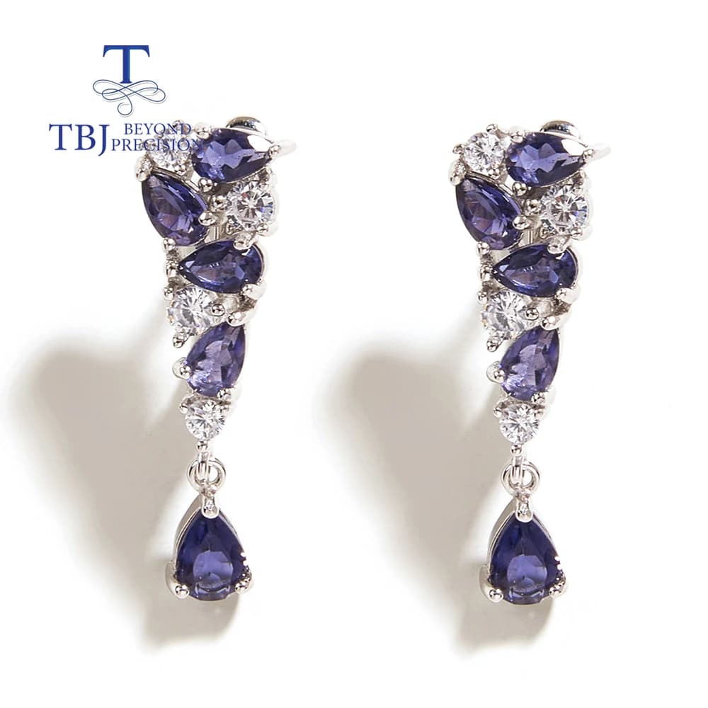 Lightweight Luxury Earrings 2026 with Natural Iolite and Sterling 925 Silver Closure, Women's Jewelry, Birthday Gift