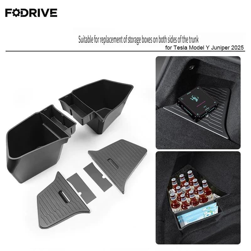 Organizer per bagagliaio per Nuova Tesla Model Y Juniper 2025+ - Scatola portaoggetti laterale sinistra e destra per bagagliaio auto, tappetino organizer