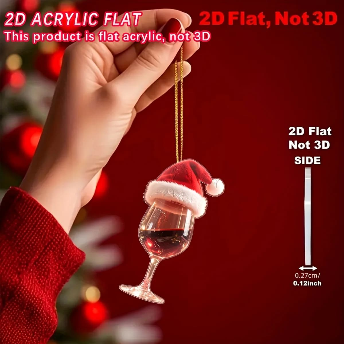 2D 1-Piece Wine Glass Christmas Acrylic Pendant - Versatile Car Ornament, Key Ring and Backpack Accessories