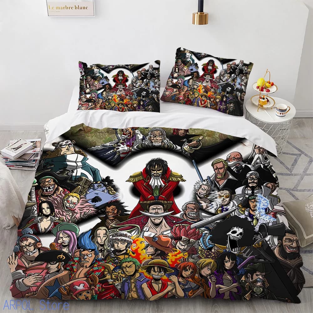 Set Copripiumino e Federe Anime One Piece, Decorazione Camera da Letto per Adulti e Bambini, Regalo per Ragazzi e Ragazze, Singolo o Matrimoniale 2/3 Pezzi