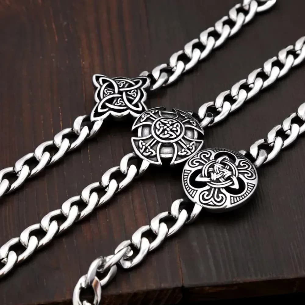 Fashion Celtic Witch Knot Hexagram Stainless Steel Bracelet Classic Polished Cuban Link Chain For Men Women Amulet Jewelry Gift