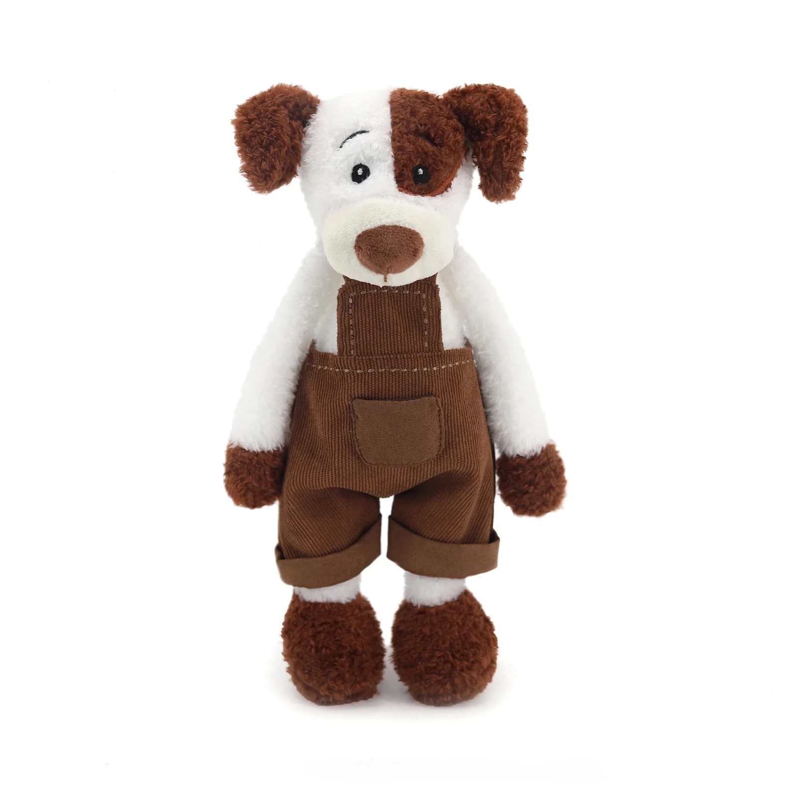 Adorabile bambola di peluche cucciolo da 30 cm in tuta di velluto a coste marrone Peluche morbido per bambini Regalo di compleanno Decorazioni per la casa