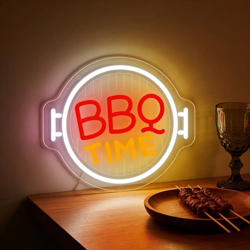 Insegna al Neon BBQ Time, Luce al Neon LED Dimmerabile per Feste di Compleanno, Negozi, Mense, Mercati Notturni, Stand Barbecue, Decorazioni per Giardino e BBQ