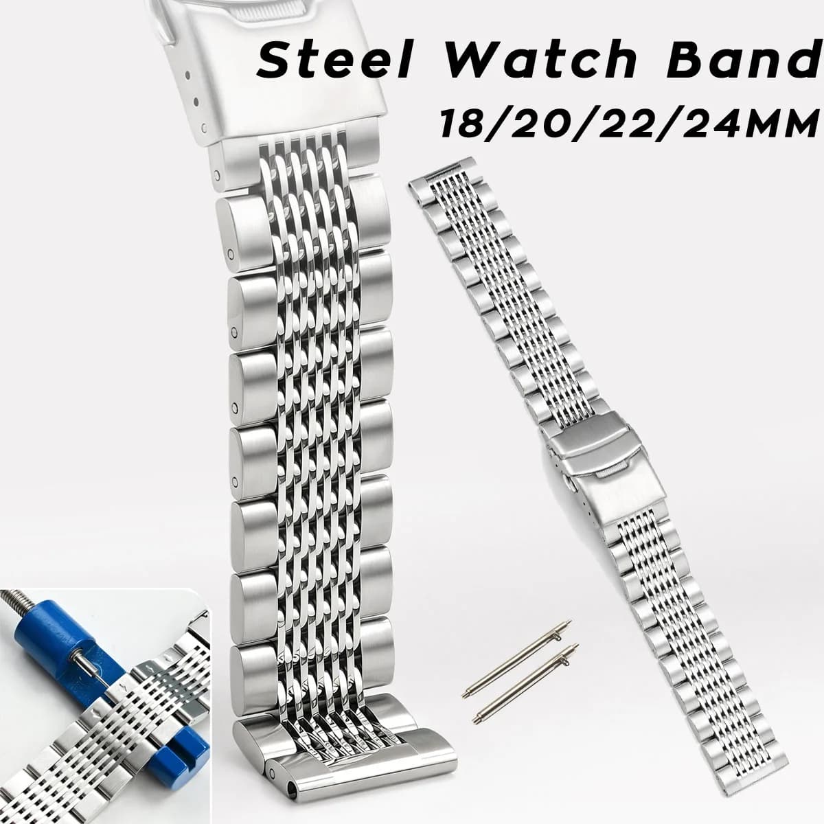 18mm 20mm 22mm 24mm stainless steel watch strap quick release for men woman universal bracelet for multi beads watch with tool