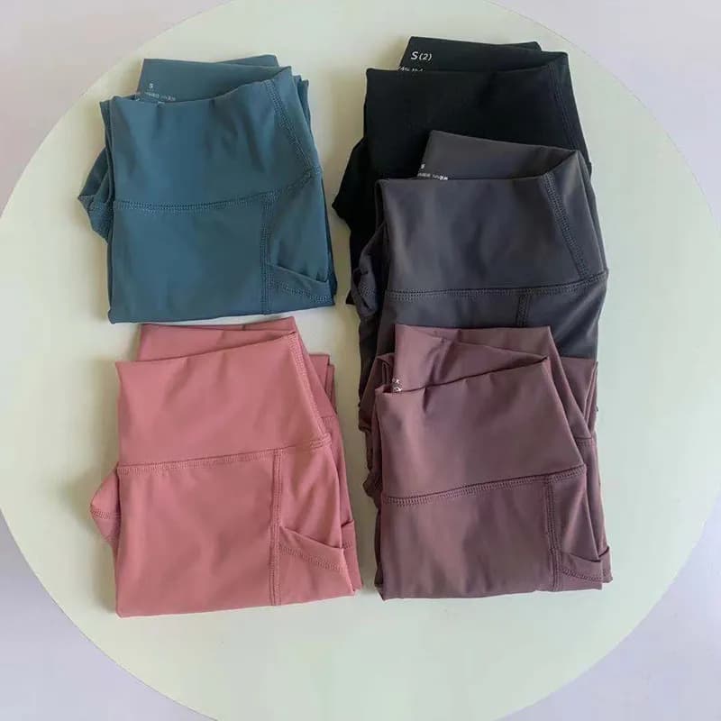 Women's high waist elastic training shorts, second skin effect, length 5 points, with pockets, cycling shorts and gym
