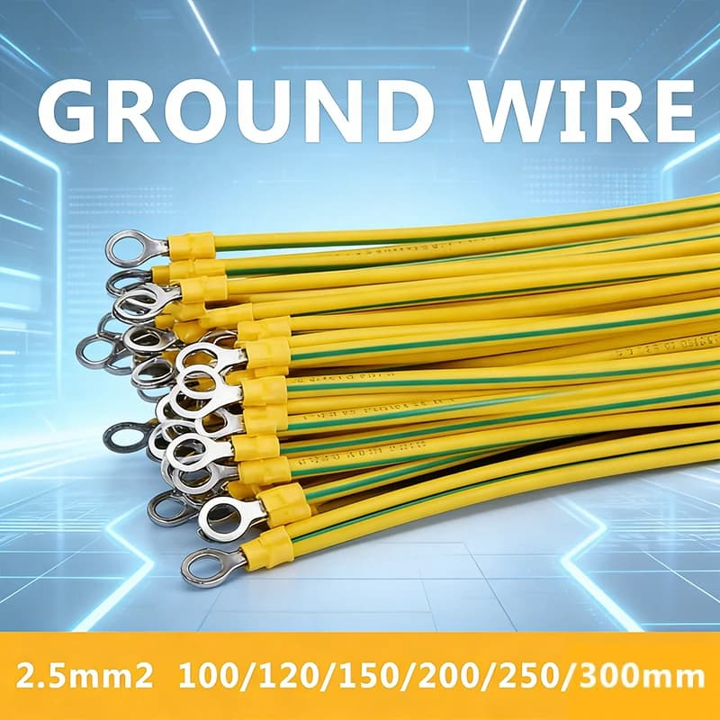 100 Pieces Earth Mass Cable with Ring Terminal, Green Yellow Red Copper, for Photovoltaic Solar Panel Wiring 2.5mm2
