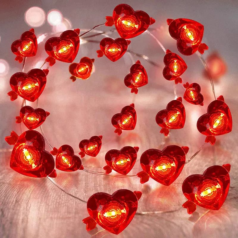 Stringa di luci a LED a forma di cuore rosso da 2 metri per decorazioni regalo di San Valentino/matrimonio Ghirlanda di lucine a forma di cuore d'amore