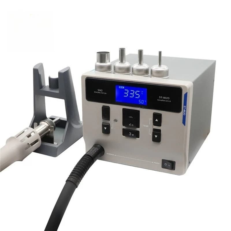 Pistola ad aria calda per saldatura con tavolo, controllo della temperatura del nucleo riscaldante integrato, display digitale per manutenzione cellulari e saldatura a freddo