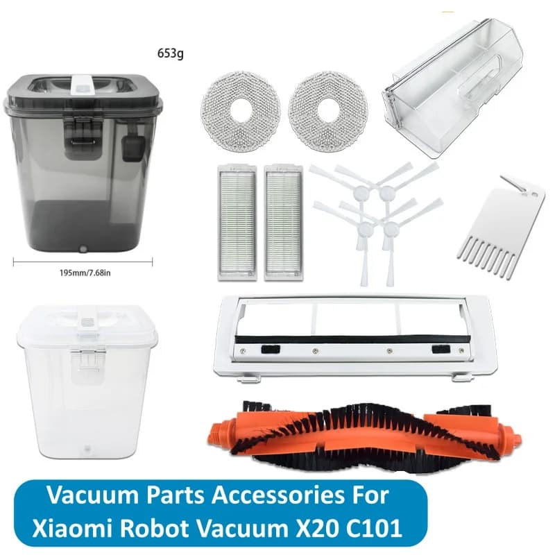 For Xiaomi Robot Vacuum X20 C101 Vacuum Parts Accessories Clean Water Tank Main Roller Side Brush Hepa Filter Mop Cloth Dust Bag