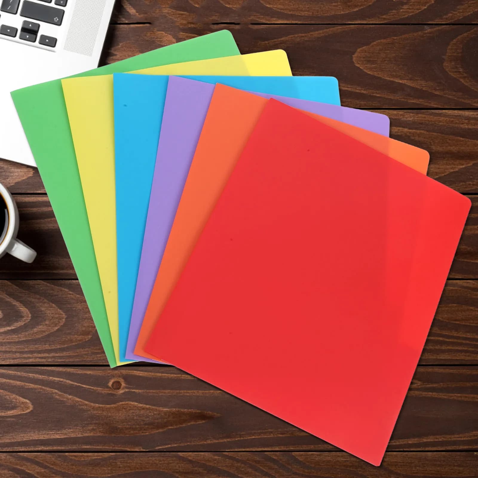 6Pcs A4 Plastic Pocket Folder File Folder with Prongs Two Pocket Document Organizer School Office Binder for School