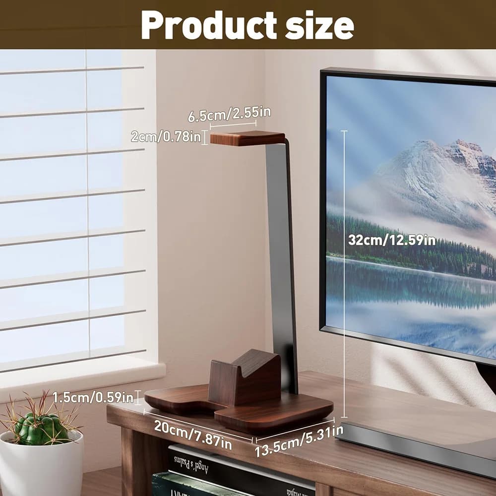 2-in-1 Wooden Headphone Stand with Game Controller Bracket Home Wooden Integrated Handle Headphone Stand Home Organization Rack