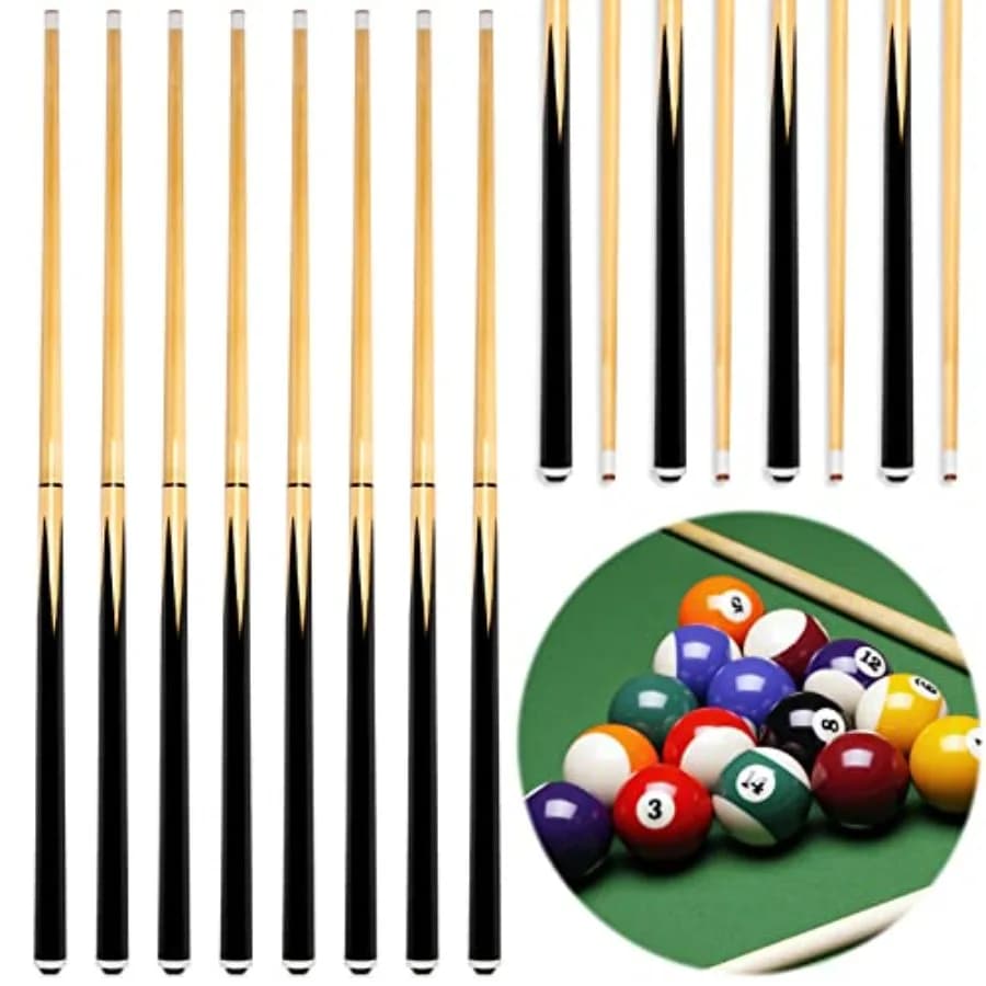 Set di 8 Stecche da Biliardo da 58 Pollici, Set di 2 Stecche da Biliardo con Punte da 12 oz e 13 mm, Stecche in Legno Duro, Regalo per Casa, Bar, Giochi, Principianti