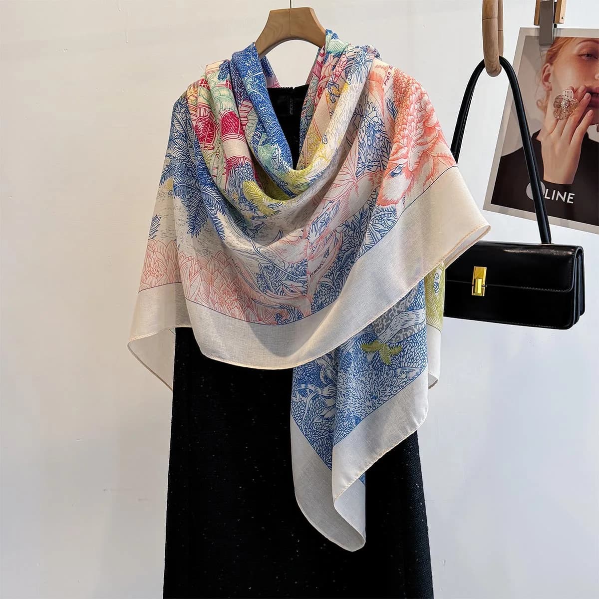 Sciarpa da Spiaggia 130*130cm, Grande Foulard di Lusso per Donne, Stampa Floreale, Elegante Hijab Traspirante Estivo