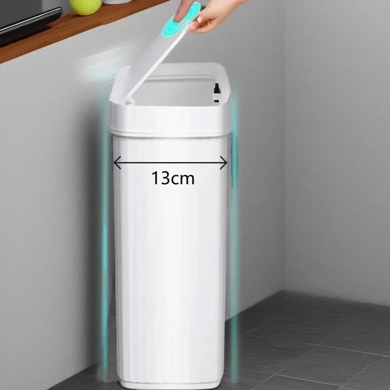 Cestino per Rifiuti Sottile da Bagno 13cm, Contenitore Salvaspazio con Coperchio a Pressione per Toilette e Cucina