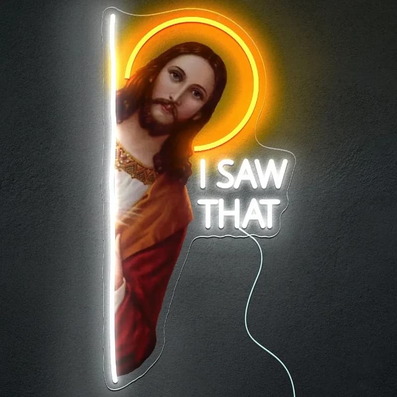 Ho visto che insegna al neon Dio Decorazione da parete al neon con luminosità regolabile Luce a LED Decorazione del soggiorno Regali divertenti per gli amici