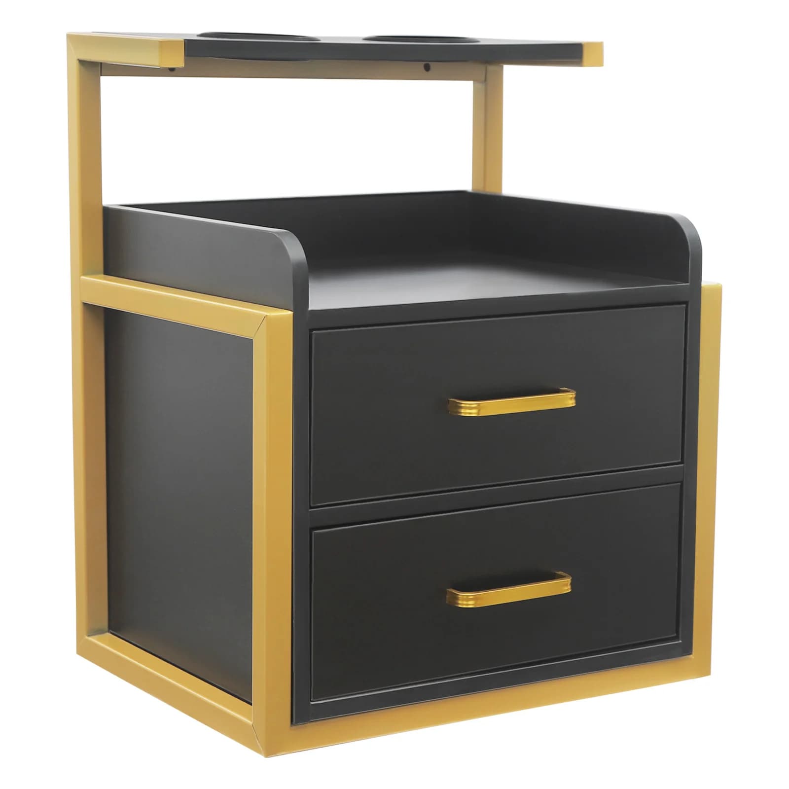 Gold Black Modern Rectangular Wall Mounted Salon Storage Cabinet Density Board Iron Paint Free Board 2 Drawers 50KG Load Capacity Wall Hanging Organizer Cabinet For Hair Salon Barber Shop Spa Bathroom Bedroom Bedside Storage