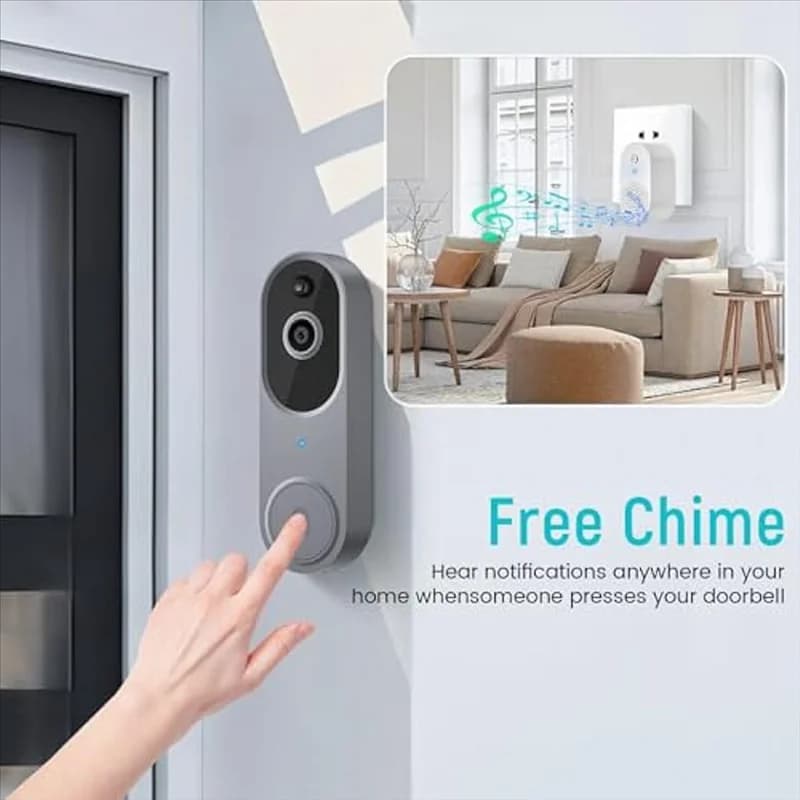 B03C-1080P Videocitofono wireless intelligente con campanello, sicurezza domestica con rilevamento umano intelligente, avviso in tempo reale, Wi-Fi 2.4Ghz