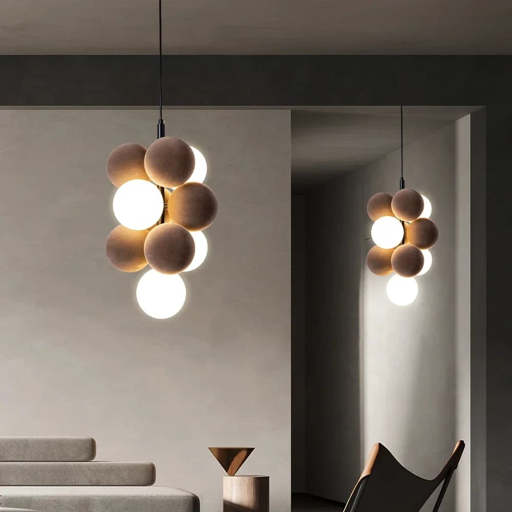 Lampadario a LED d'arte postmoderna Bolle sopra il tavolo Lampada da comodino Lampade a sospensione moderne Tessuti Apparecchio di illuminazione a sospensione in PVC