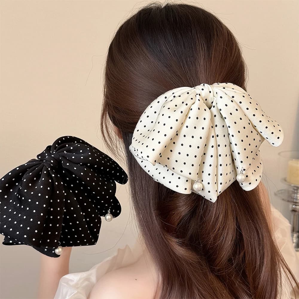 Elegant Hair Clips Women's Simulation Silk Bow Hair Claw Classic Polka Dot Top Clip Hair Accessories