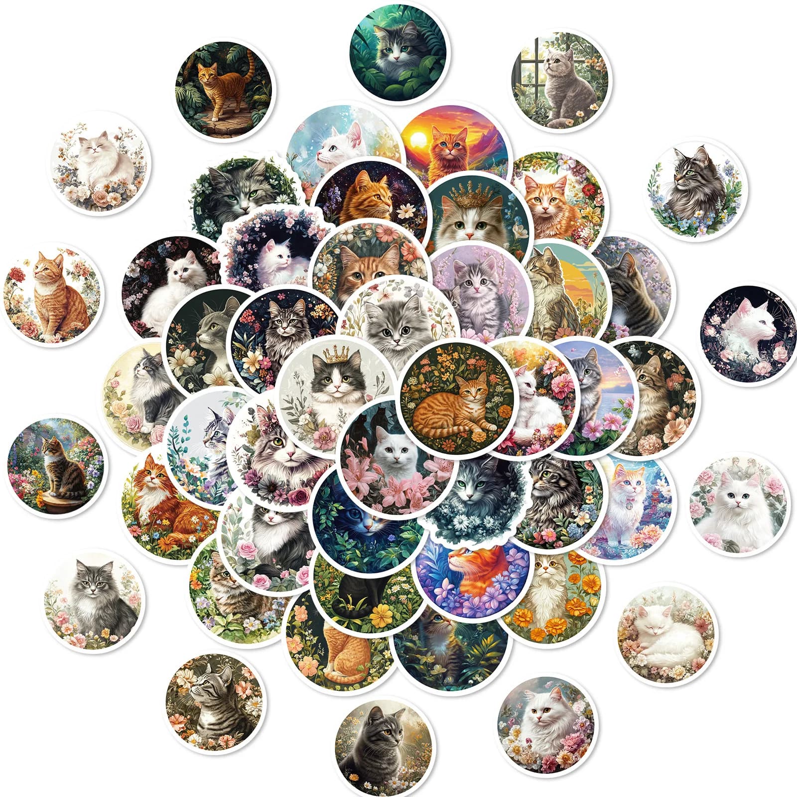 10/50PCS Watercolor Style Cat Stickers Retro Animal Decoration Cute Cat DIY Toy Luggage Laptop Guitar Car Bike Skateboard Decals